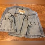Rhinestone Fringe Denim Jacket Sleeveless Collared washed blue size S Photo 9