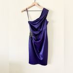 Eliza J  One Shoulder Satin Dress with Beaded Detail in Purple - Size 6 Photo 1