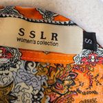 SSLR Orange Boho Patchwork Print Button Shirt, Indie Folk Eclectic S Photo 3