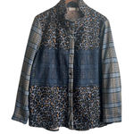 LOGO Lavish Women Shacket XL Patchwork Mix Media Front Snap Jacket Boho Western Blue Photo 0