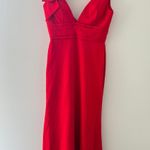 Mac Duggal Red Sleeveless V Neck Bow Detail Mermaid Gown Photo 7