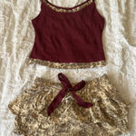 Urban Outfitters NEVER WORN Burgundy and Leopard Pajama Set Photo 0