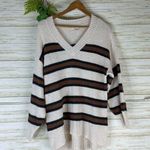 American Eagle  Neutrals Wide Stripe Oversized v Neck Knit Sweater Photo 3