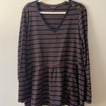 Lane Bryant  Size 18/20 Long Sleeve Baby Doll Top Striped Ribbed Knit Brown Navy Photo 1