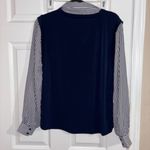 Adrianna Papell  Navy and White Striped Button Down Shirt Photo 1