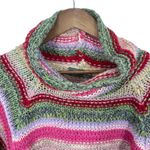 Anthropologie Chunky Knit Striped Turtleneck Bell Sleeve Sweater Multicolored Pink Size M Photo 3