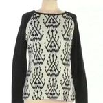 J. McLaughlin Ribbed Black and White Geometric Pattern Cotton Blend Boxy Sweater Photo 0