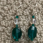 Emerald Green and Clear Drop Earrings Artisan Handmade Photo 0
