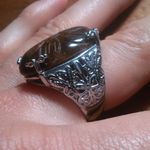 Hand Carved Tiger's Eye Dragon Flower Stainless Steel Cocktail Ring (Size 8) Photo 2