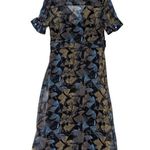 Coach  Printed Long Chiffon V Neck Dress Silk Midi Short Sleeve Womens 0 Party Photo 4