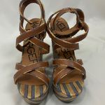 Kelsi Dagger  Stylish Brown Wedge Sandals with Blue and Tan Stripe Soles size 8 Photo 5