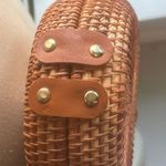 Handmade Rattan Crossbody Bag Floral Lining Leather Strap Boho Summer Photo 5