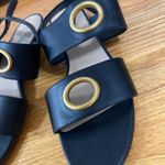 Valentino Garavani  Black Leather Sandals – Gold Ring Accent, Size 8.5 Photo 1