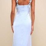 Lulus  Blue Dreamy Crush Crinkle Satin Ruffled Midi Dress Photo 5