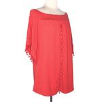 AQUA Gauze Off The Shoulder Tassel Mini Dress In Coral Photo 3