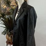 MetroStyle Black 100% Leather Blazer Jacket Women's Size 6 Long Sleeve 2 Buttons Photo 2