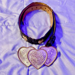 Montana Silversmiths Silver Creek Leather Belt Triple Heart Buckle Sz 28 Black Photo 0