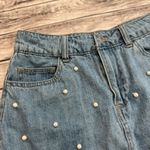 Miami Women's Cutoff Jean Faux Pearl Mini Skirt Light Blue Denim M Med Medium Photo 2
