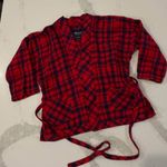 Madewell  1937 Buffalo Plaid Kimono Style Tie Wrap Sweater Womens Small Red/Black Photo 2