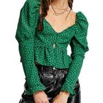 Topshop Heart Print Tea Blouse Mid Green Photo 0