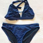 BECCA by Rebecca virtue Navy Ruched Bikini Photo 0