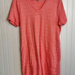 Lands' End  coral striped V-neck tee dress short sleeve size small O36 Photo 0