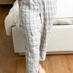 Flax Neutral Tan Plaid Linen Crop Pants Photo 0