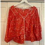 Free People  Never a Dull Moment red daisy boho blouse Photo 10