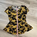 Forever 21  Gold Yellow Black Paisley Short Sleeve Peplum Top- Size Medium Photo 5