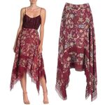 BCBGMAXAZRIA  Floral Print Toile Handkerchief Midi Skirt Red Size XS Photo 1