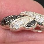Unique Vintage Sterling Silver 925 Black Clear Pave Twisted Slider Pendant 3g. Photo 6