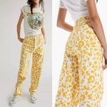 MOTHER The Curbside Heel Fray Yellow Floral Leopard Button Fly High Rise Size 25 Photo 1