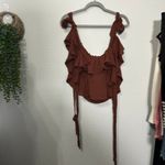 Free People NEW Radiance Top Umber Brown Tie Ruffle Coquette Dainty Prarie Large Photo 9