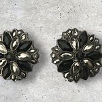 Vintage Estate Faceted Marquis Cut Black Gray Rhinestone Metal Earrings Photo 0