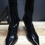 Schutz Luh Patent Leather Stretch Mid Calf Bootie Women's 5.5 Black Stiletto Photo 0