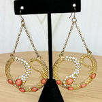 Bebe Vntg  Rhinestone Beaded Snake Dangle Statement Earrings Gold‎ Coral Orange Photo 0