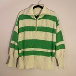 Aerie NWOT Green White Stripe Quarter Zip Pullover Sweater Cotton Women Small Photo 1