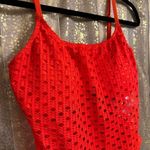 Carmen Marc Valvo Red Orange Persimmon Crochet One Piece Swimsuit 14 NWT Photo 2