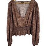 Revolve AFRM Leopard Print Peplum Blouse Vneck Smocked Long Sleeve Size 3X Photo 1