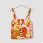 Lush Clothing LUSH Poppy Ivory Pink Orange Floral Cropped Linen Button Front Tank Top Sz Small Photo 5