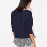 Loft NWT  Navy blue sweater with floral print on the bottom size M bohemian wint Photo 1