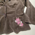 Corduroy Blazer Size XL Embroidered Roses Vintage Brown Pink Pockets Button Photo 11