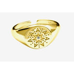 Boutique Unisex Yellow Gold Plated Sterling Pave Diamond Sun‎ Signet Ring, Adjustable Photo 12