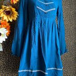 Doe & Rae ✅3/$30✅ NWT  Teal Blue Western Long Open Bell Sleeve Lace Trim Dress | MEDIUM | Photo 3