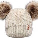 Arctic Paw Pom Pom Beanie Cable Knit Fleece Lined Winter Beanie Women Hat Photo 1