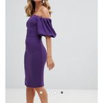 John Zack Petite Bardot Mini Dress With Exaggerated Sleeves Purple Size 10P Photo 3