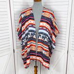 Angie Southwestern Aztec Elephants Print Open Front Kimono Topper Medium Photo 10