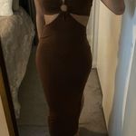 LAST ONE | NEW Brown Front Cut Out Halter Neck Back Tie Midi Dress Photo 1