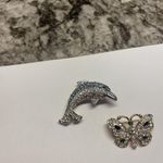 Lot Of 2 Costume Jewelry Brooch Pins Rhinestone Butterfly Insect / Dolphin Photo 3