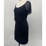 Vintage 90s Betsy & Adam Beaded Fringe Mini Dress Cocktail Bodycon Black XS Photo 3